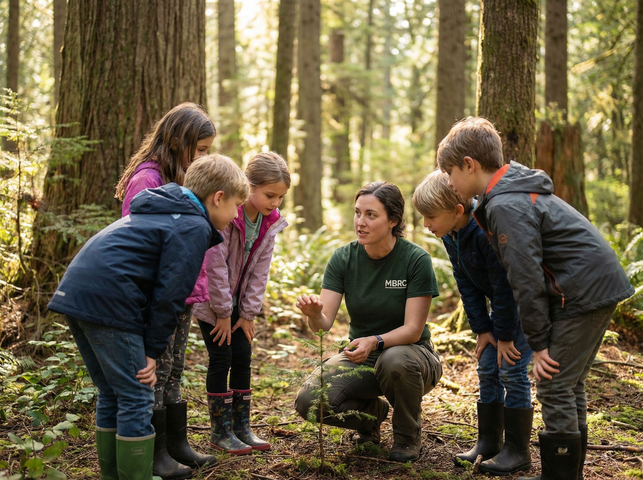 Kinder lernen im Wald mit Rangerin